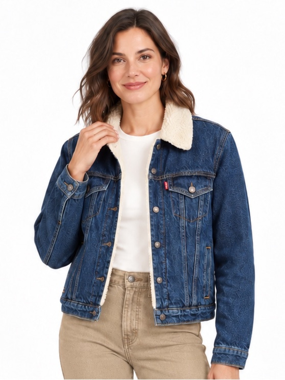 Levi’s Original Sherpa Trucker Denim Jacket Dark Wash Women’s Size Small